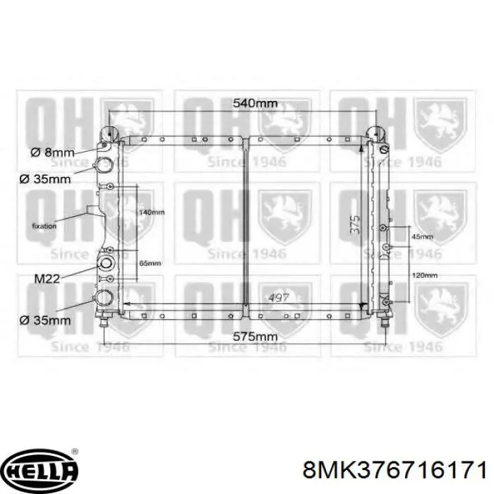 8MK376716171 HELLA radiador refrigeración del motor