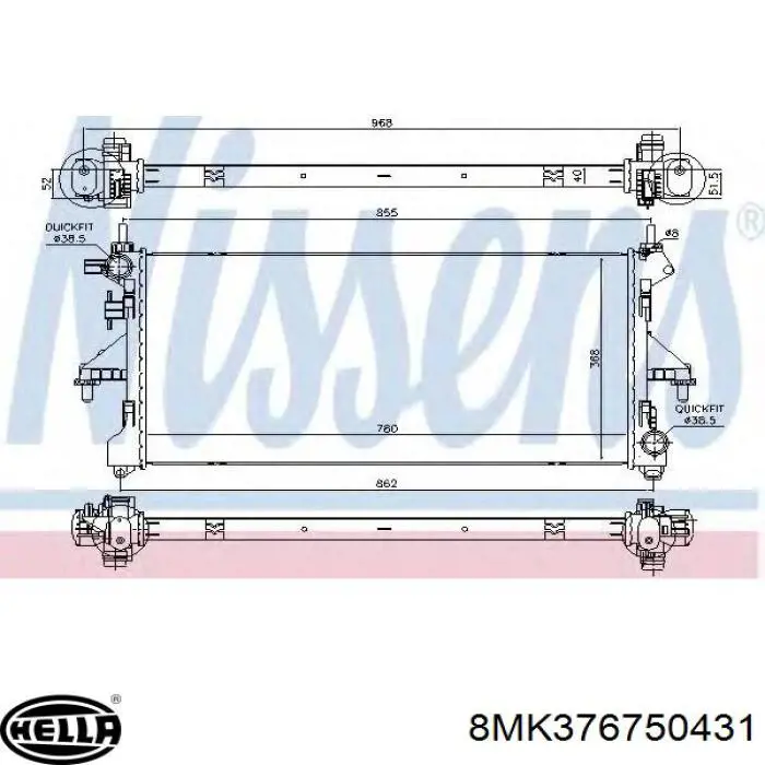 8MK376750431 HELLA radiador refrigeración del motor