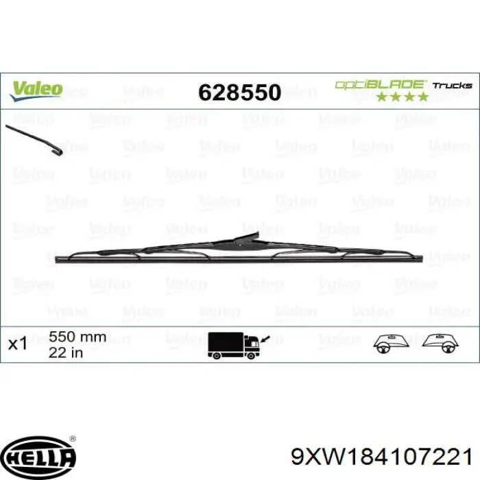 9XW184107221 HELLA limpiaparabrisas de luna delantera copiloto