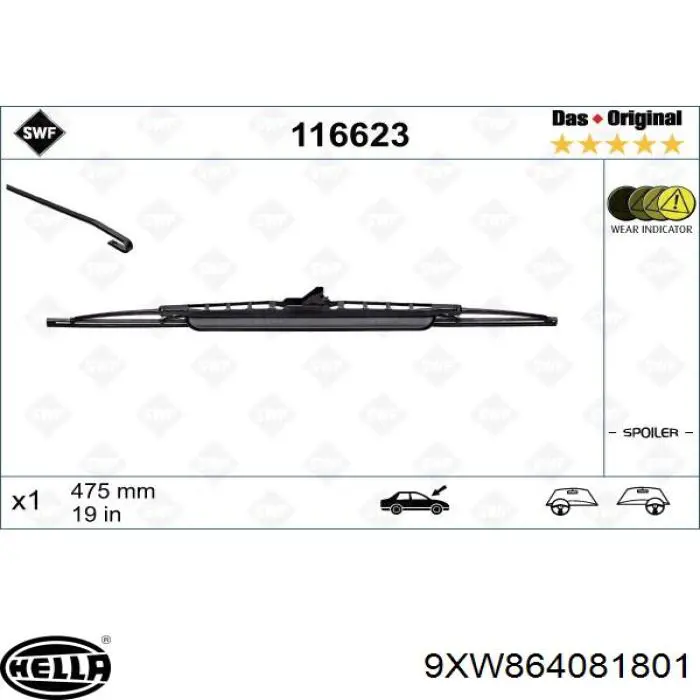 9XW864081801 HELLA juego de limpiaparabrisas de luna delantera, 2 piezas