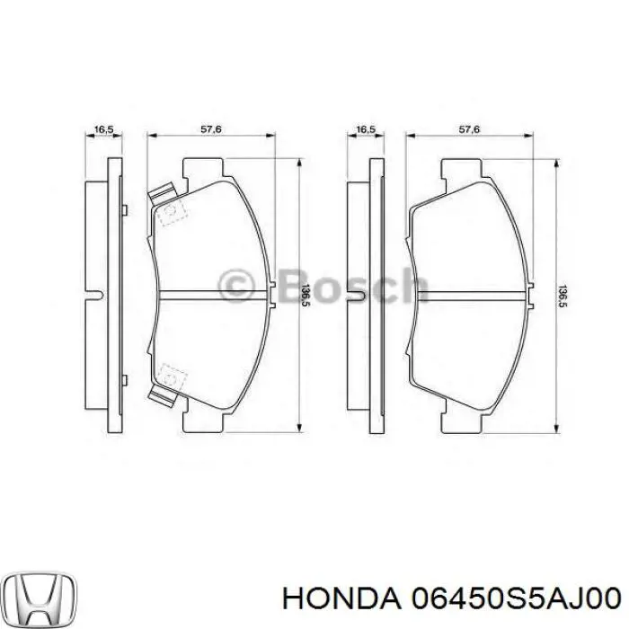 06450S5AJ00 Honda pastillas de freno delanteras