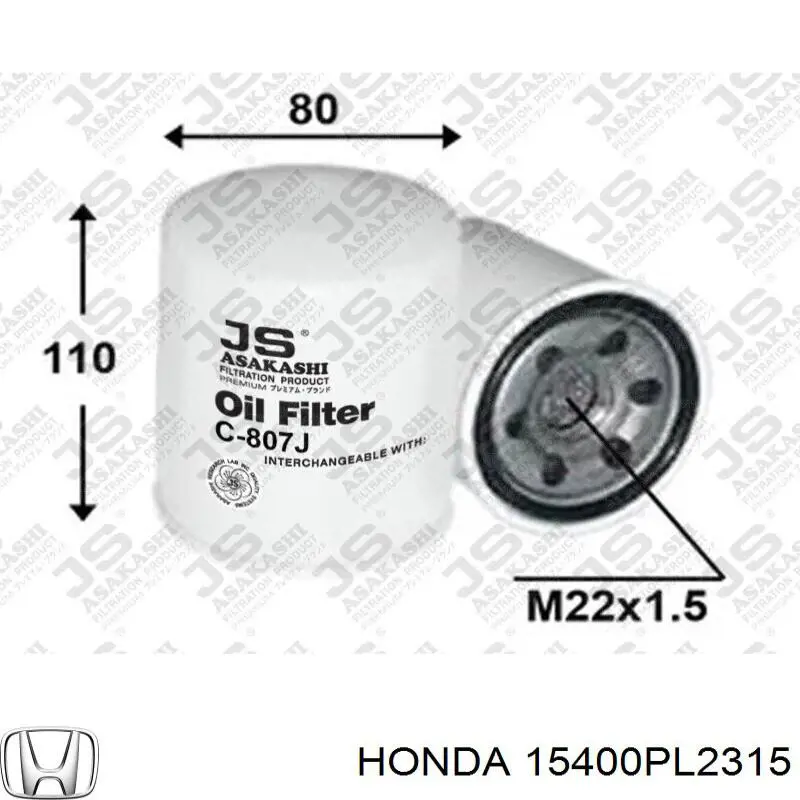 15400PL2315 Honda filtro de aceite