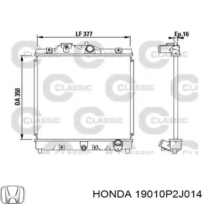 19010P2J014 Honda radiador refrigeración del motor