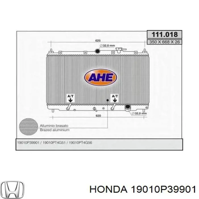 19010P39901 Honda radiador refrigeración del motor