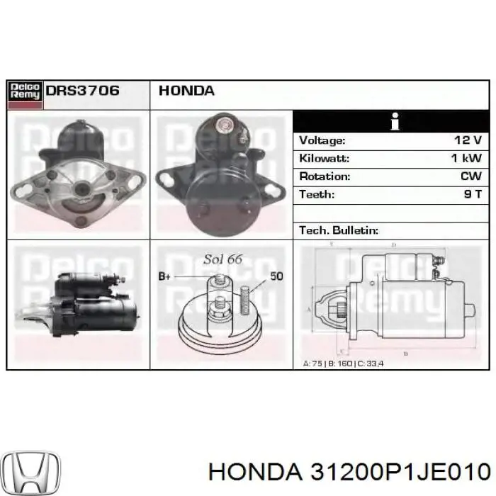 31200P1JE010 Honda motor de arranque