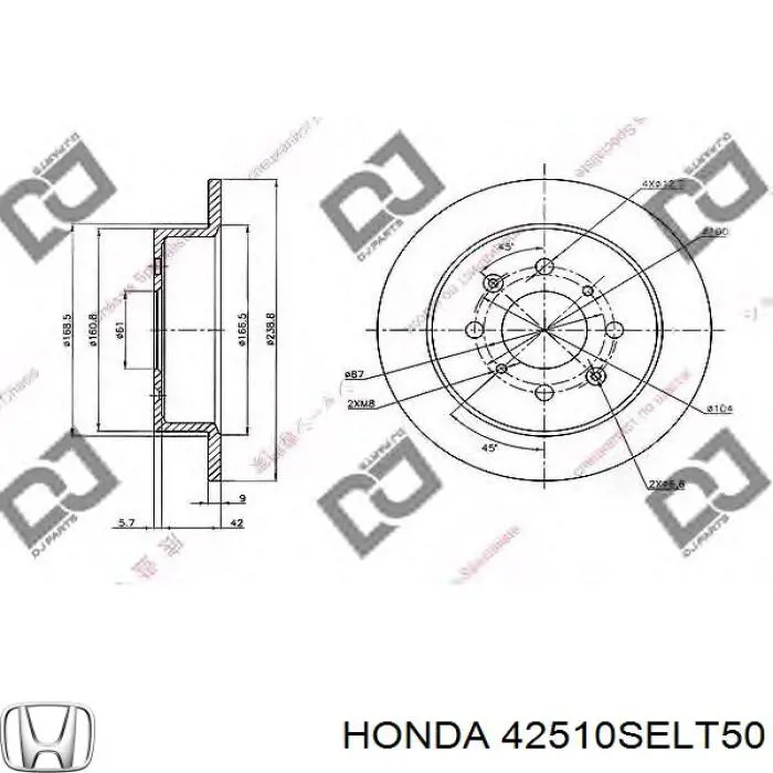 42510SELT50 Honda disco de freno trasero