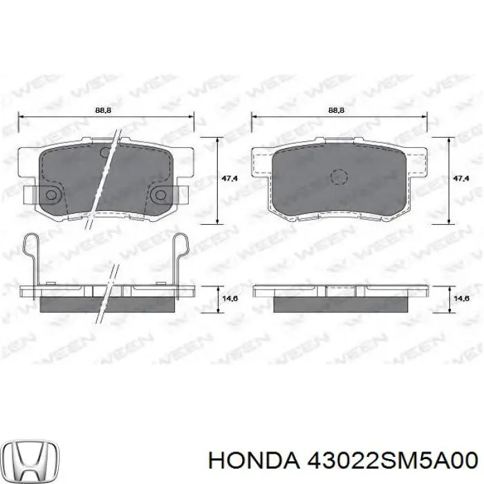 43022SM5A00 Honda pastillas de freno traseras