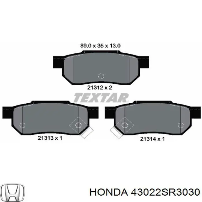 43022SR3030 Honda pastillas de freno traseras