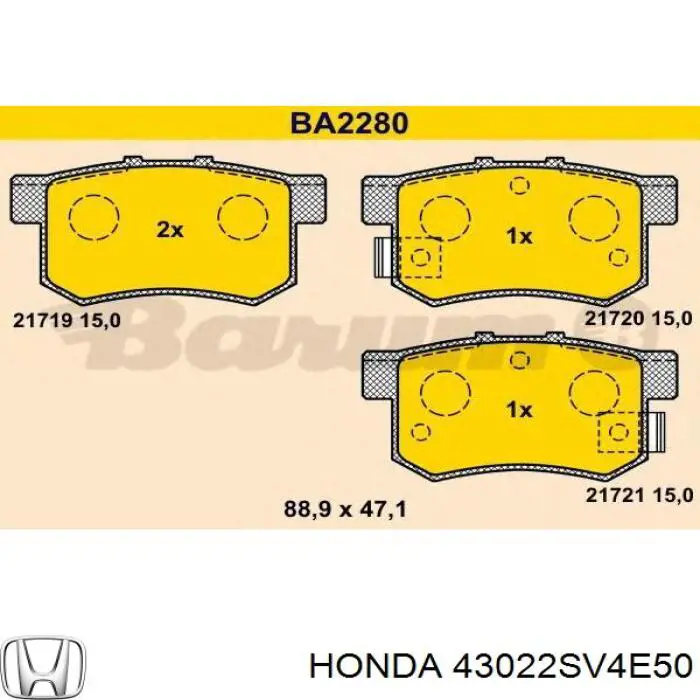 43022SV4E50 Honda pastillas de freno traseras