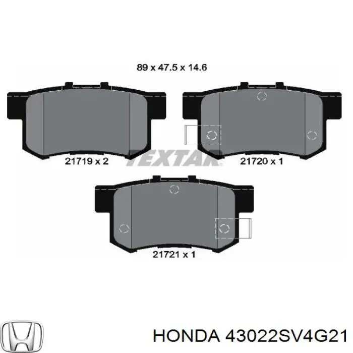 43022SV4G21 Honda pastillas de freno traseras