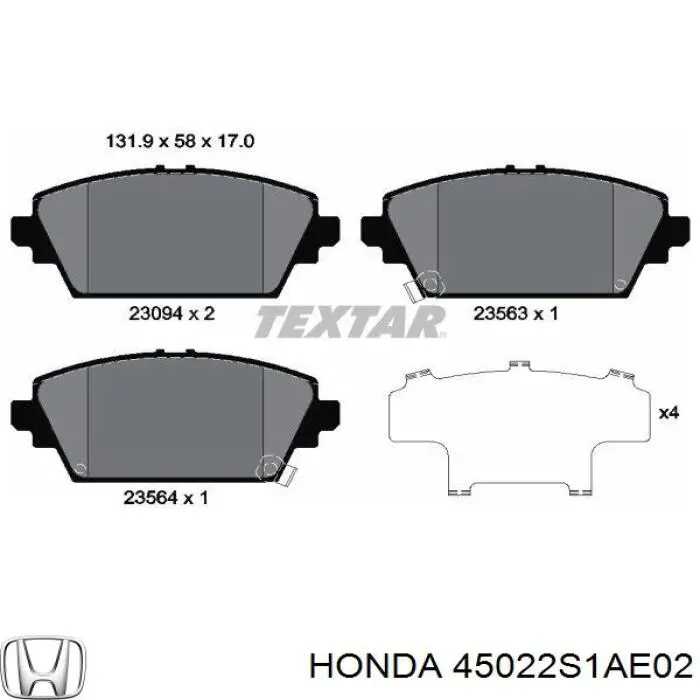 45022S1AE02 Honda pastillas de freno delanteras