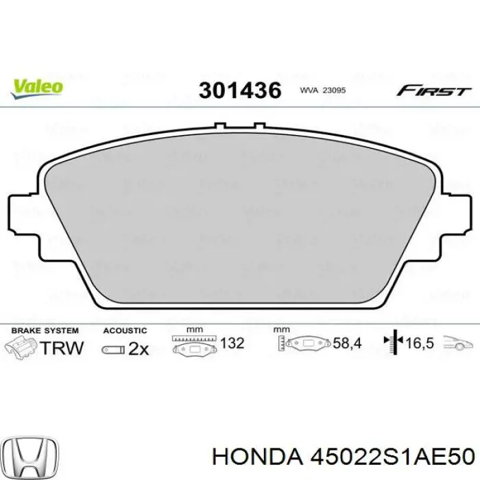 45022S1AE50 Honda pastillas de freno delanteras