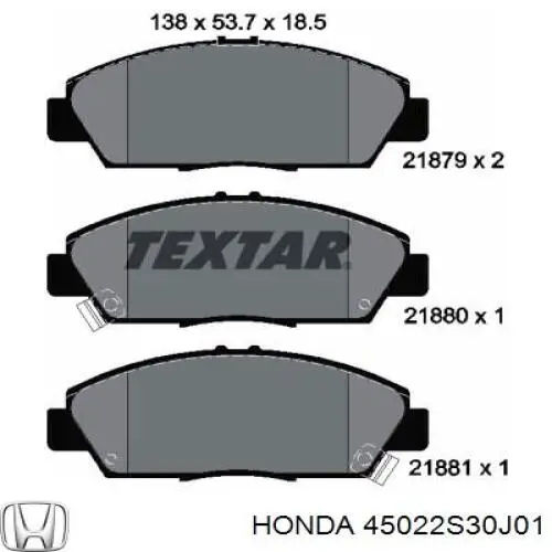 45022S30J01 Honda pastillas de freno delanteras