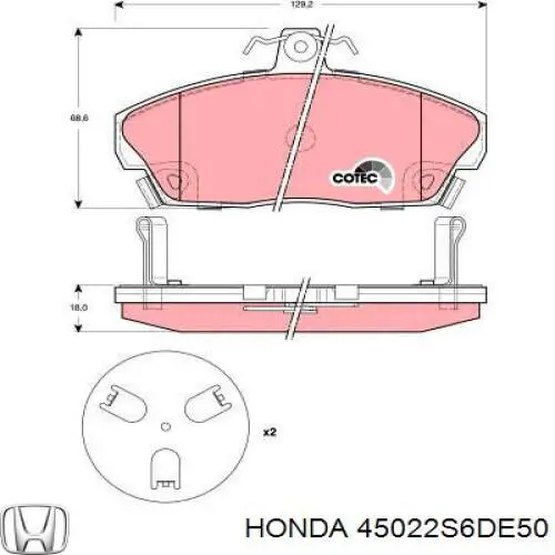 45022S6DE50 Honda pastillas de freno delanteras