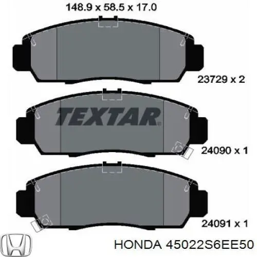 45022S6EE50 Honda pastillas de freno delanteras