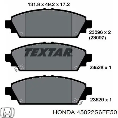 45022S6FE50 Honda pastillas de freno delanteras