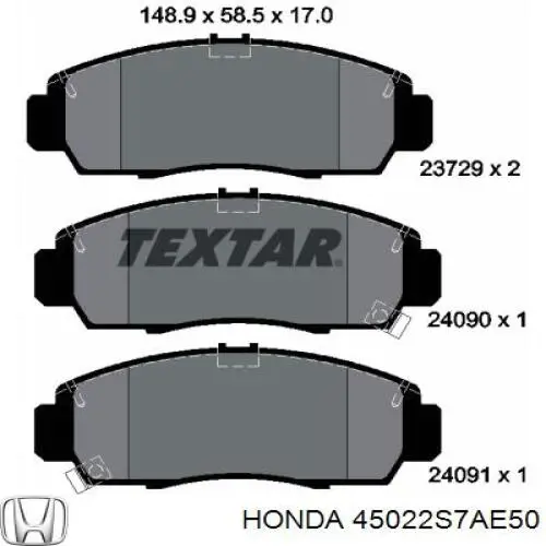 45022S7AE50 Honda pastillas de freno delanteras