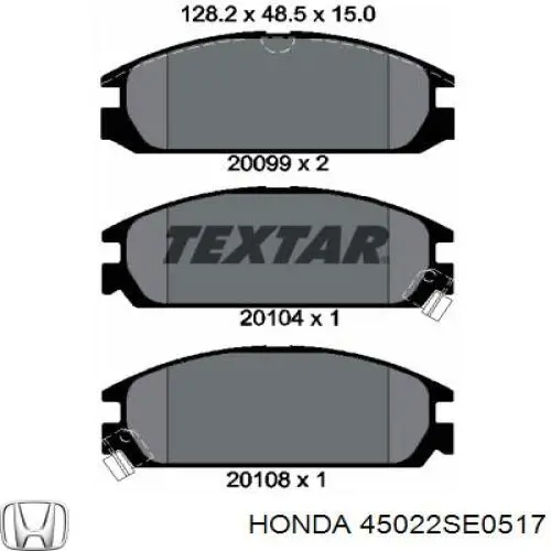 45022SE0517 Honda pastillas de freno delanteras