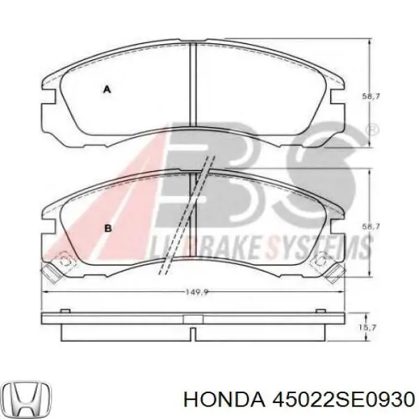 45022SE0930 Honda pastillas de freno delanteras