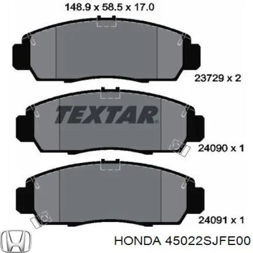 45022SJFE00 Honda pastillas de freno delanteras