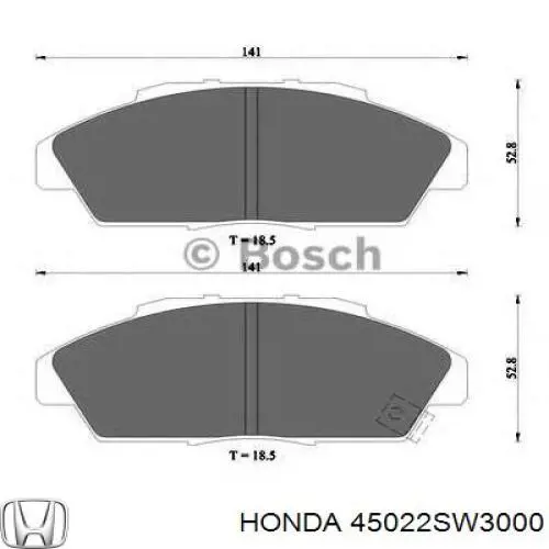 45022SW3000 Honda pastillas de freno delanteras