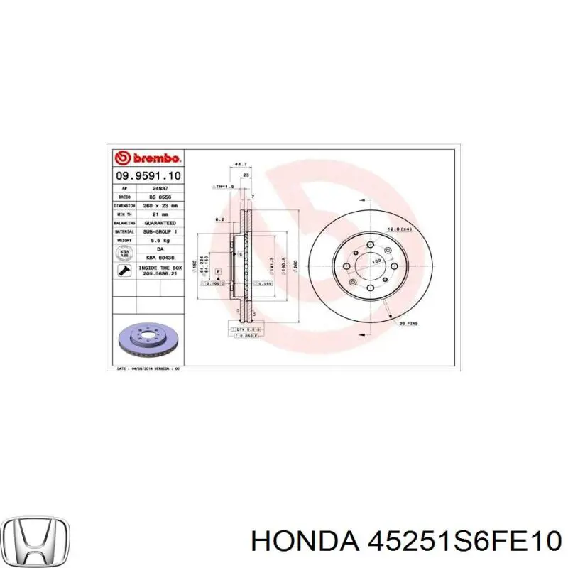 45251S6FE10 Honda freno de disco delantero