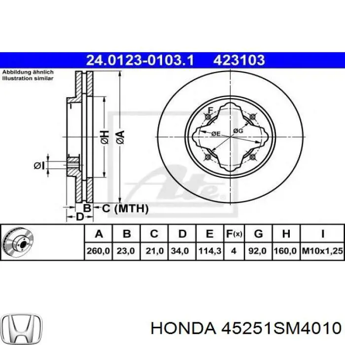 45251SM4010 Honda freno de disco delantero