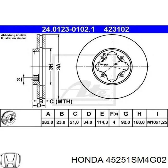 45251SM4G02 Honda freno de disco delantero