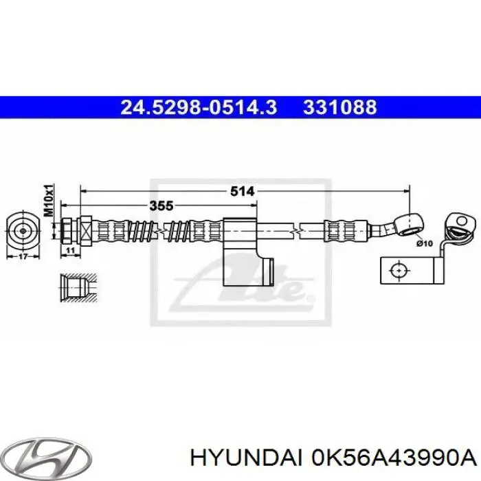 0K56A43990A Hyundai/Kia tubo flexible de frenos delantero izquierdo