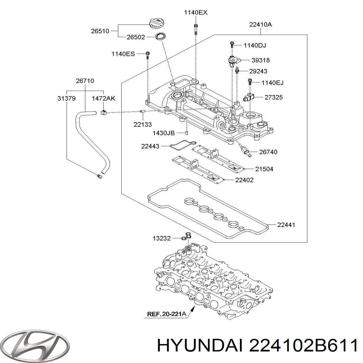 224102B611 Hyundai/Kia tapa de culata