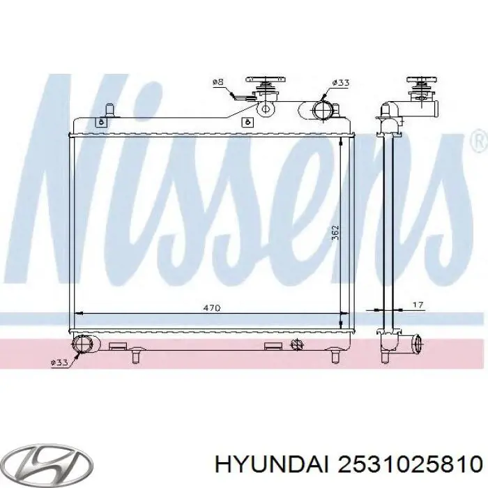 2531025810 Hyundai/Kia radiador refrigeración del motor