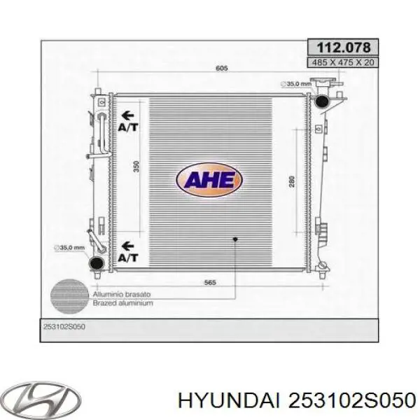 253102S050 Hyundai/Kia radiador refrigeración del motor