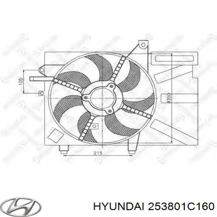 253801C160 Hyundai/Kia difusor de radiador, ventilador de refrigeración, condensador del aire acondicionado, completo con motor y rodete