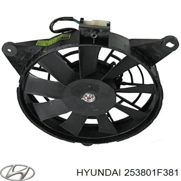 253801F381 Hyundai/Kia difusor de radiador, ventilador de refrigeración, condensador del aire acondicionado, completo con motor y rodete