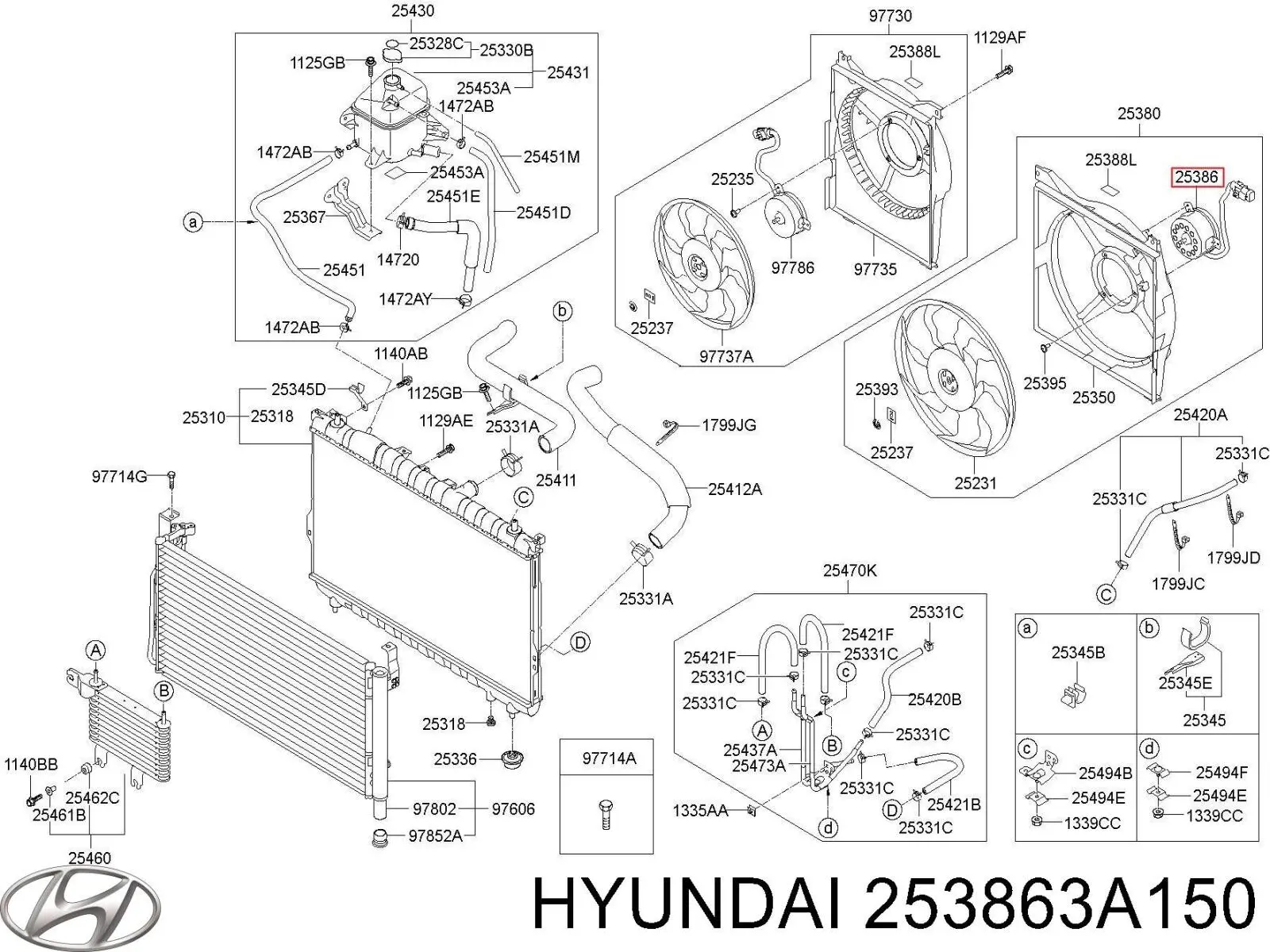 253863A150 Hyundai/Kia motor del ventilador de enfriado