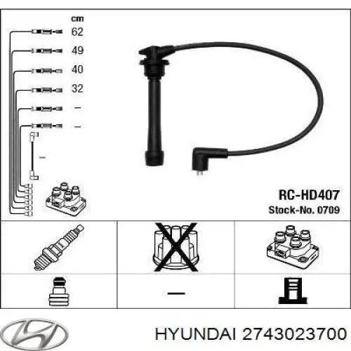 2743023700 Hyundai/Kia cable de encendido, cilindro №2