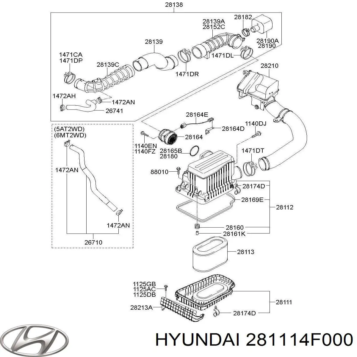  Casco de filtro de aire, parte inferior para Hyundai H100 P