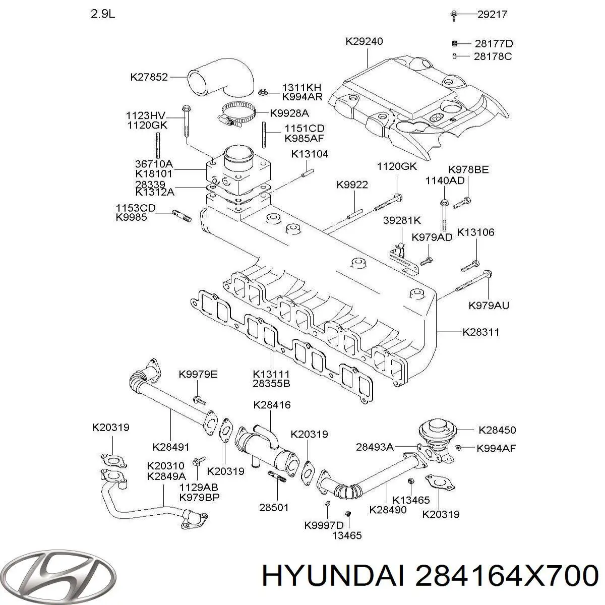 284164X700 Hyundai/Kia enfriador egr de recirculación de gases de escape