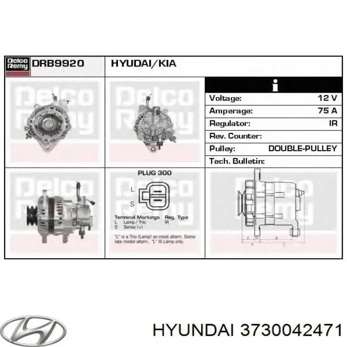 37300-42471 Hyundai/Kia alternador