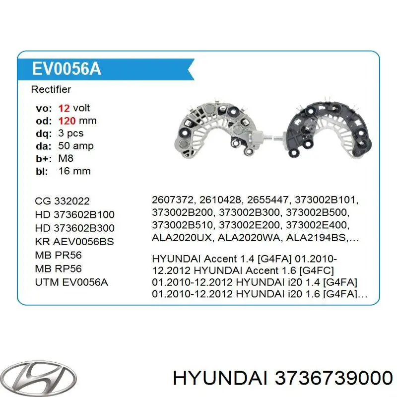  Alternador Diodo Puente Rectificador para KIA Carnival 2 