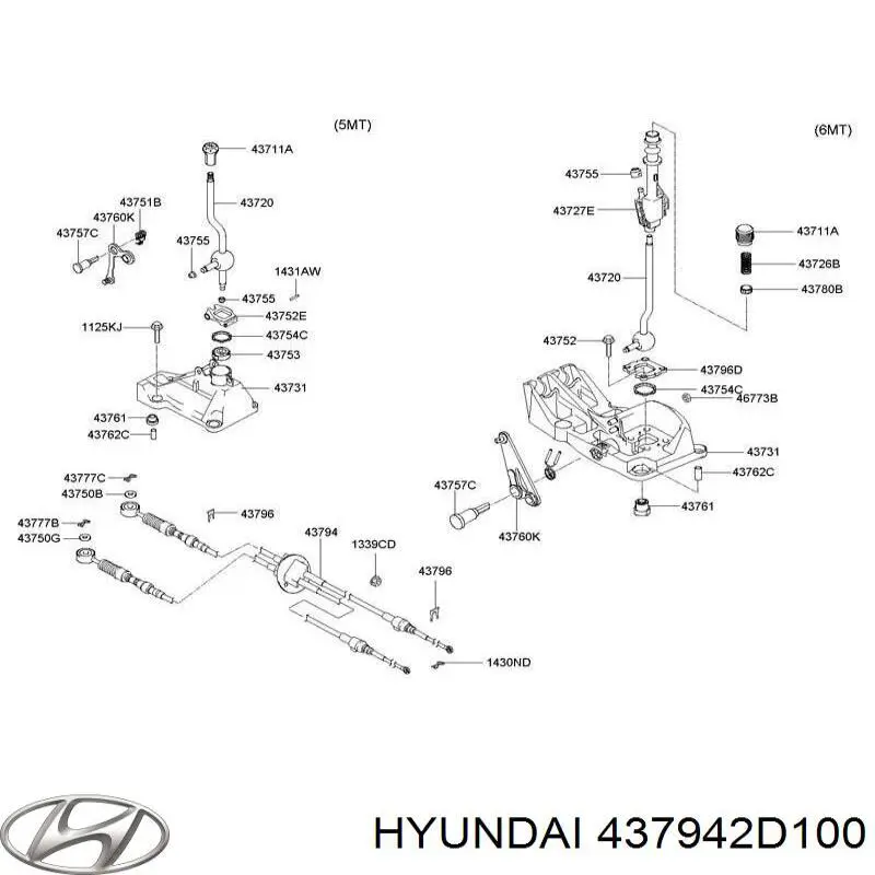 437942D100 Hyundai/Kia cable de accionamiento, caja de cambios (selección de marcha)