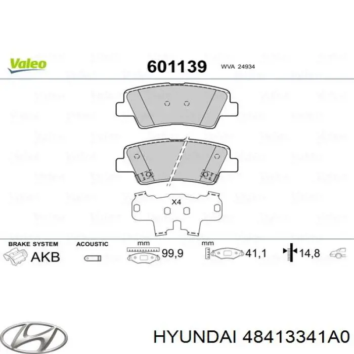 48413341A0 Hyundai/Kia pastillas de freno traseras