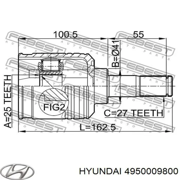 4950009800 Hyundai/Kia árbol de transmisión delantero izquierdo