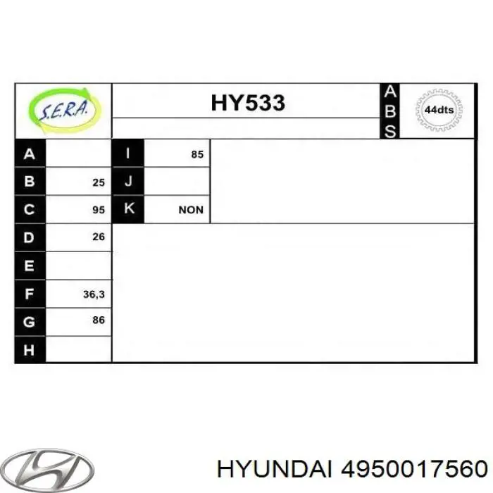 4950017560 Hyundai/Kia árbol de transmisión delantero derecho