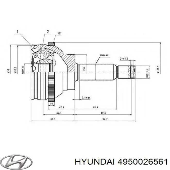 4950026561 Hyundai/Kia junta homocinética exterior delantera izquierda