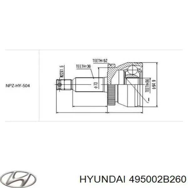 495002B260 Hyundai/Kia árbol de transmisión delantero izquierdo