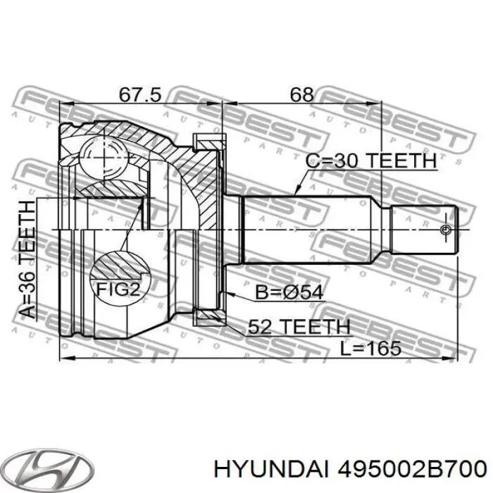 495002B700 Hyundai/Kia árbol de transmisión delantero izquierdo