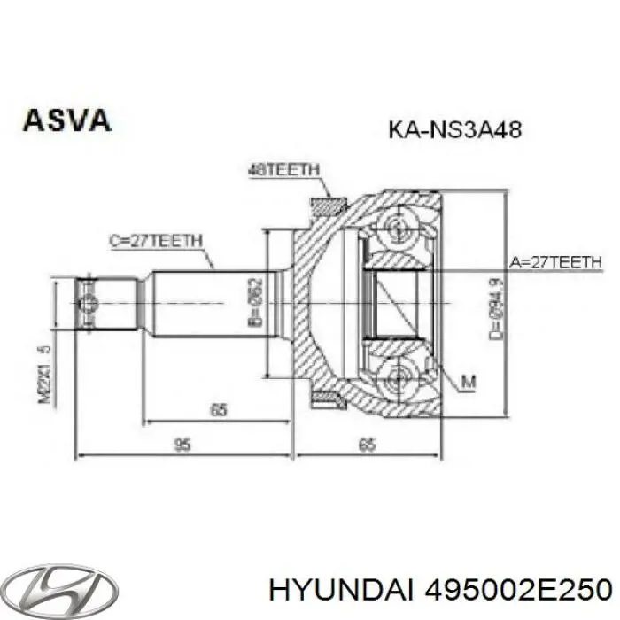 495002E250 Hyundai/Kia árbol de transmisión delantero derecho