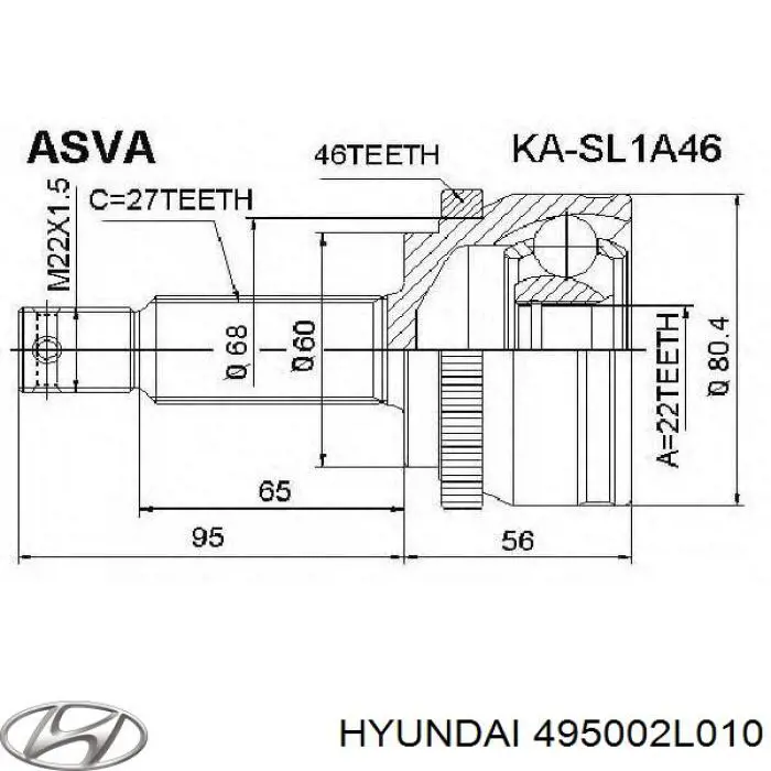 495002L010 Hyundai/Kia árbol de transmisión delantero derecho