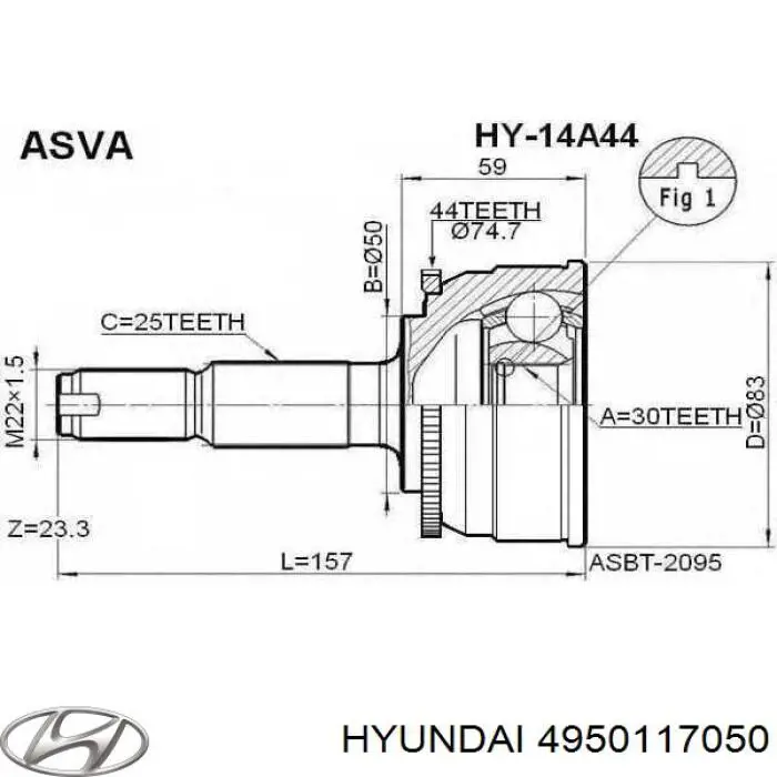 4950117050 Hyundai/Kia árbol de transmisión delantero derecho